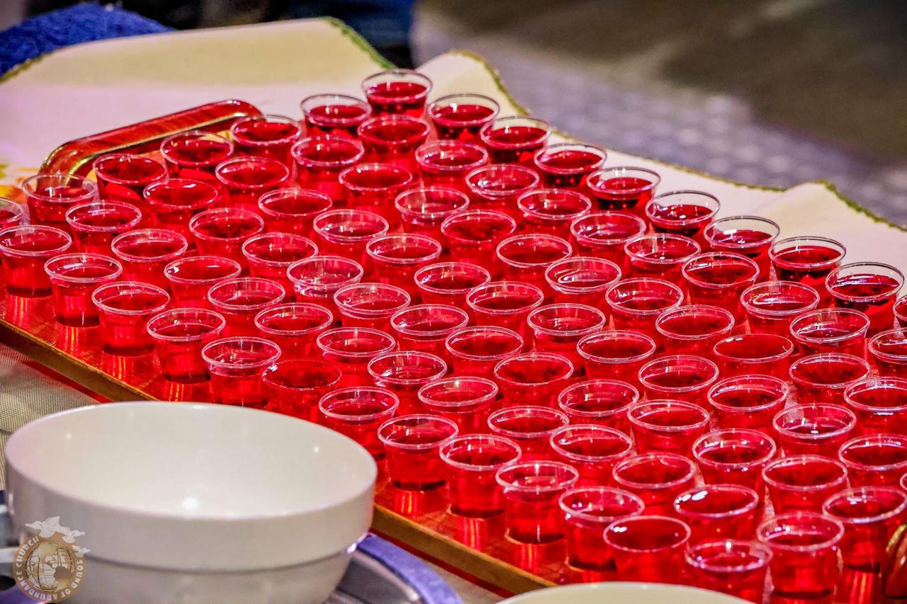 Communion cups prepared at SOA Church