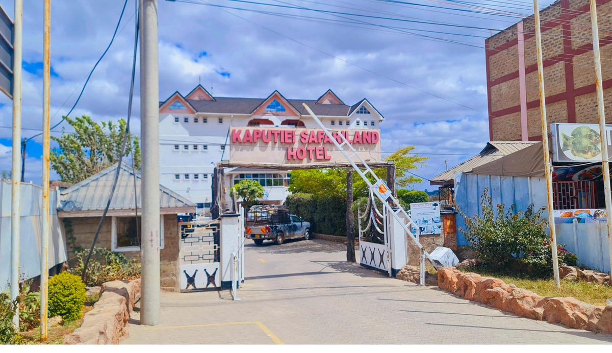 The entrance gate to Kaputiei Safariland Hotel in Kitengela, where the Kitengela sanctuary meets